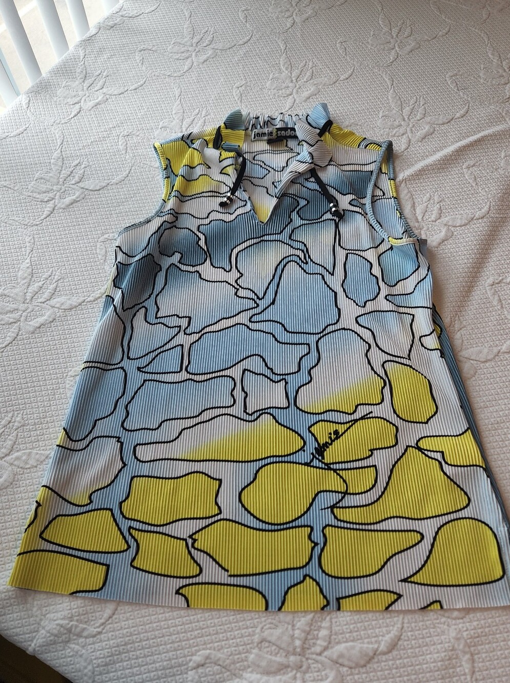 Jamie Sadock Sleeveless Blue & Yellow Print Golf Top